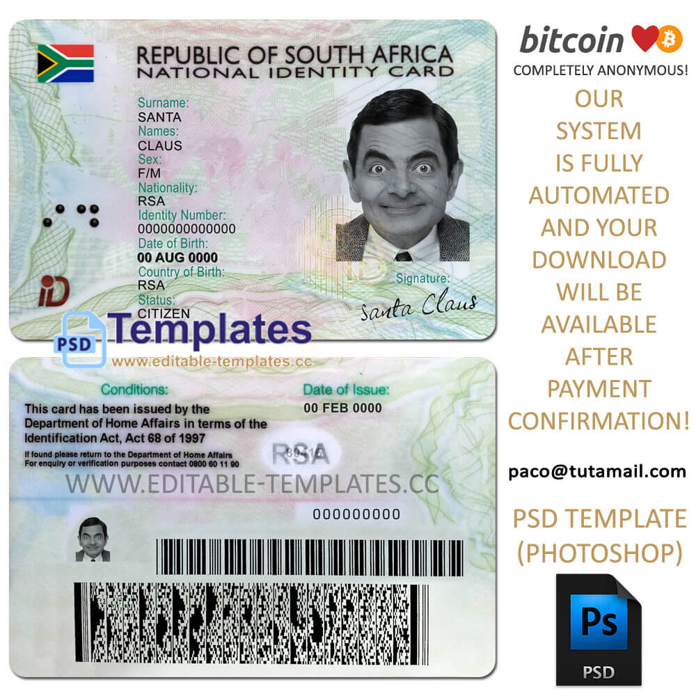 fake id template south africa